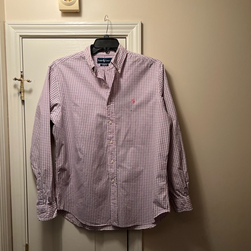 Men’s Ralph Lauren Polo button down Classic Fit shirt pink & blue plaid size 16